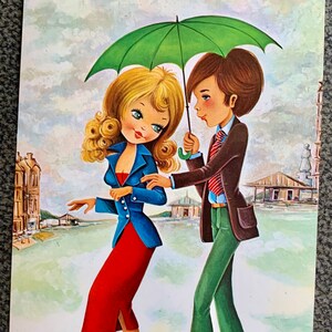 Ongebruikte Vintage jaren 70 Postal de pareja de ojos grandes de Ston