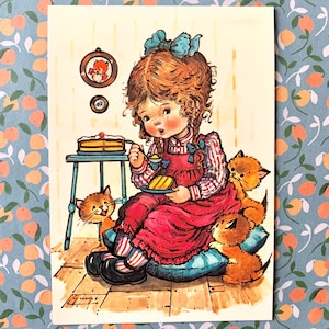 Ongebruikt Vintage Cute Girl met Kittens Ansichtkaart 70s