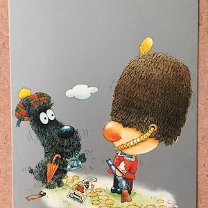 Ongebruikte Vintage Cute Puppy en Watchman Ansichtkaart door Giordano