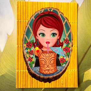 Carta d'autore vintage originale Kowloon Kuties Lisa Petrucci 1410 2004 Girl Tiki Cocktail