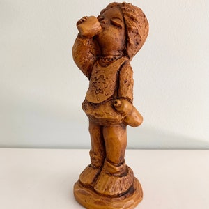 Vintage 60s Girl Figurine Brown Resin Poly Stone