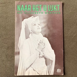 Programmaboekje vintage Nederlandse jaren 30 film Naar Het U lijkt (As You Like It) Laurence Olivier Elisabeth Bergner