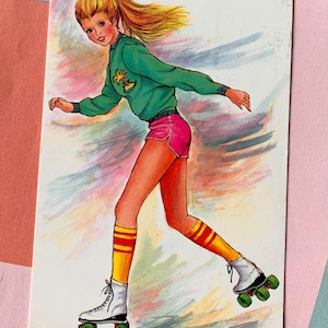 Used Vintage Postcard Blonde Girl Rollerskating 80s