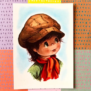 Ongebruikte jaren '70 ansichtkaart Vintage schattige Big Eye Boy