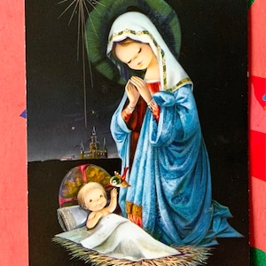 Cartão de Natal vintage não utilizado Cartão postal Natal Religioso Maria Criança Jesus