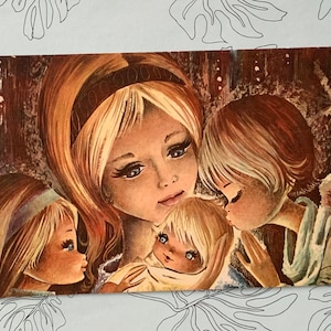 Gebruikte Large Vintage jaren '70 Kerstgroetkaart Gallarda Big Eye Children Mary Jesus Christmas