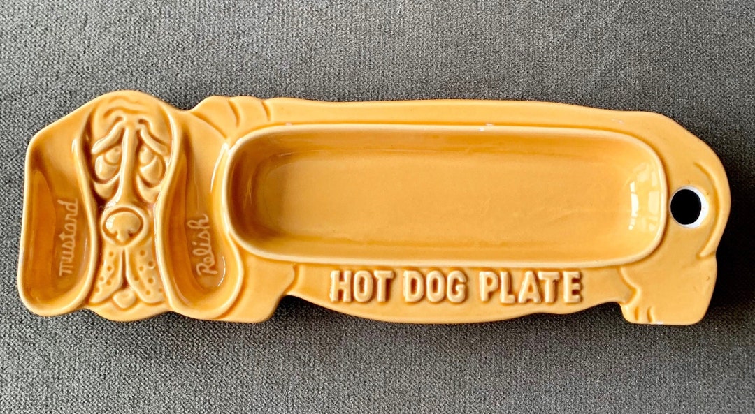 70s Vintage Ceramic Dog Hot Dog Plate Yellow Etsy