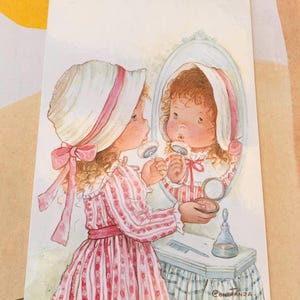 Gebruikte vintage ansichtkaart meisje met spiegel van Constanza 6212-A, Spanje