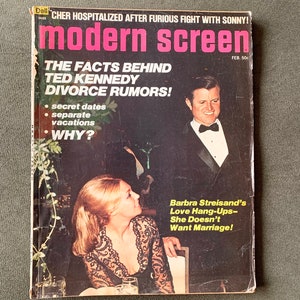 Vintage Modern Screen Magazine Feb 1974 Ted Kennedy Barbra Streisand Cher Jackie Bisset Movies Cinema