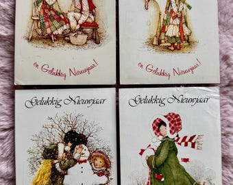 Vintage 1970s Holly Hobbie Christmas Postcard Set, Stamped Muva Netherlands Cards