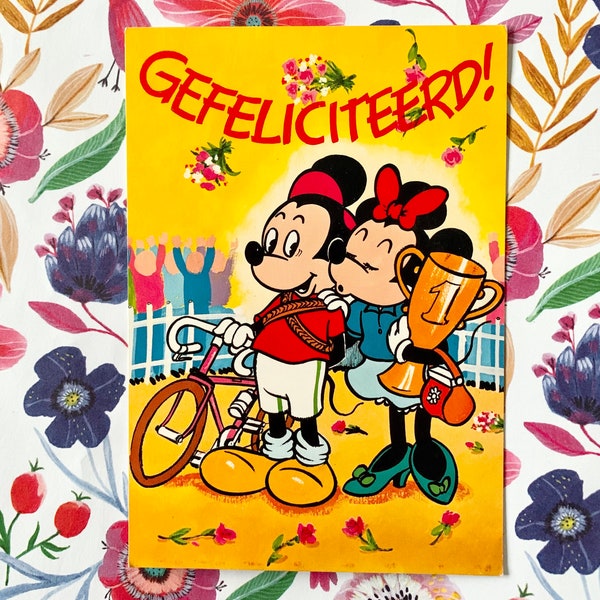 Vintage Used Postcard 70s Mickey and Minnie Mouse