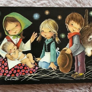 Cartão postal de Natal vintage usado, 1966, presépio holandês ilustrado por Constanza, enviado e selado, com frete grátis para todo o mundo