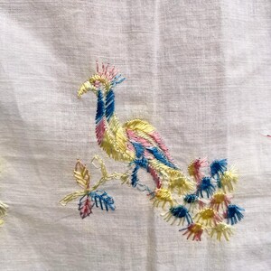 Vintage Handmade Peacock Embroidered Tablecloth