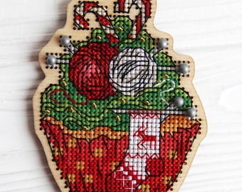 A Counted Cross Stitch Kit on wooden base "Knitting"