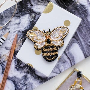Beaded Brooch Kit &quot;Honey Bee&quot; – DIY Jewelry Making Kit, Bead Embroidery Craft Kit, Handmade Brooch, Insect Embroidery