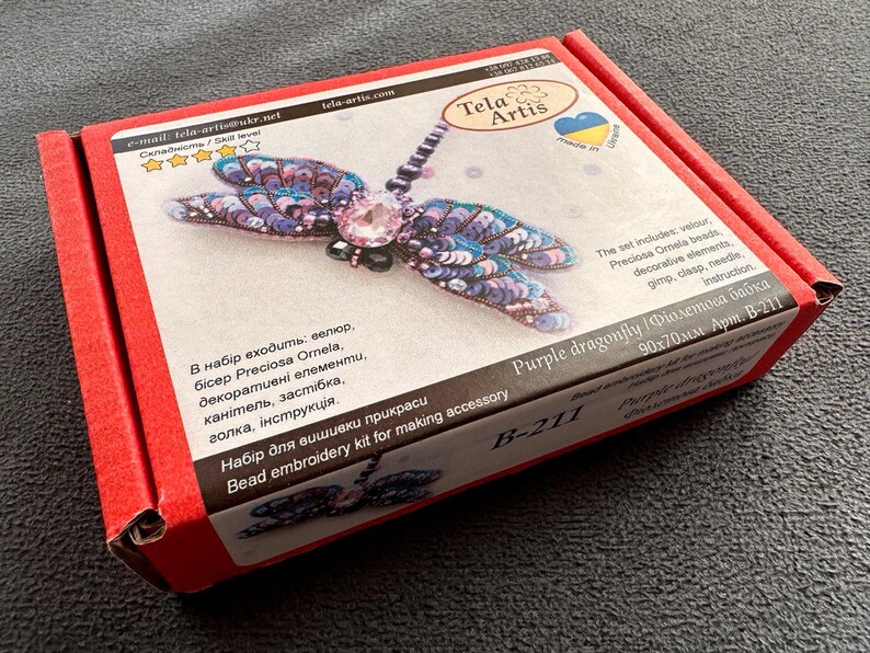 Beaded Brooch Kit 'Purple dragonfly', Tela Artis - DIY Jewelry Making, Bead Embroidery Craft Kit image 12