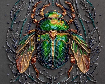 Kit de broderie en perles de scarabée émeraude | Broche perlée DIY | Création de bijoux insectes scintillants | Cadeau fait main pour les amateurs de broderie