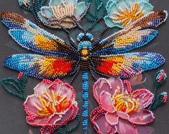 Kit de bordado de cuentas de libélula: Manualidad "Alas parpadeantes" (20 x 20 cm)
