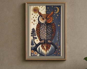 Christmas Owl Beaded Embroidery Kit, DIY Wall Art, Night Forest Decor, Handmade Gift Idea, Winter Craft Set, Beadwork Canvas