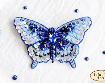 Beaded Brooch Kit 'Blue butterfly', Tela Artis - DIY Jewelry Making, Bead Embroidery Craft Kit