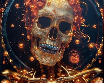 Steampunk Skull Digital Print: Surreal Sci-Fi Skeleton Art (Digital Download)