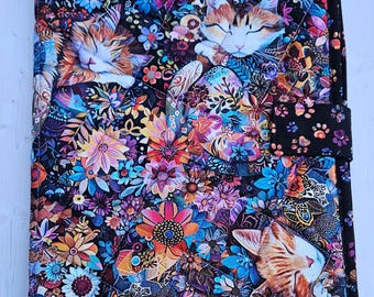Folder Quilted Cross Stitch Project Bag Calico Cats Multi Floral Fabric