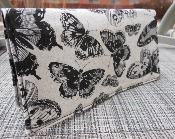 Fabric Checkbook Cover Butterfly Black on Cream Etsy