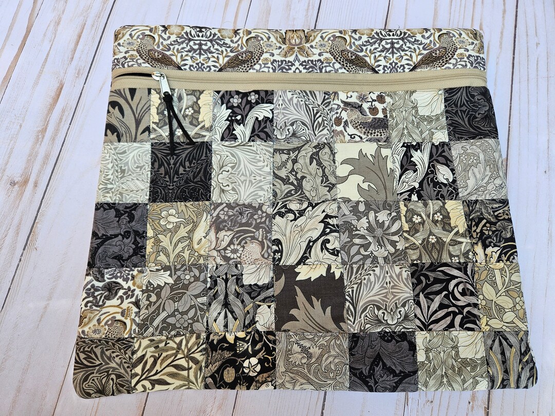 Fabric Cross Project Quilted Cross Stitch Project Bag Patchwork Bag Craft Project Bag Ebony ...