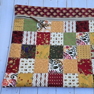 Quilted Handcrafted Patchwork Project Bag: Glad Tidings Fabric, Cross Stitch (12"x13")