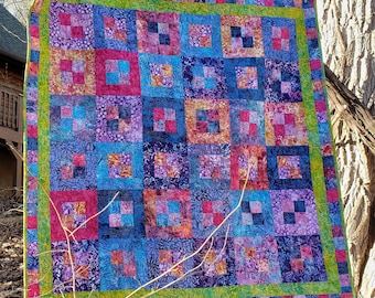 Beautiful Handmade batik throw quilt 52 x 52 inch made with 100% cotton