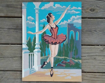 Vintage Paint by Number Painting Ballerina Dancer "Attitude" Craftint Distressed Mid Century 1957 PBN Unframed