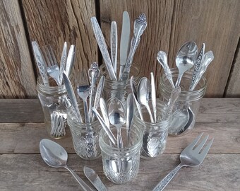 Mismatched Flatware Brunch Set Service for Four 27 Pieces Boho Stainless Serving Utensils Farmhouse Country Wedding Shabby Cottage Chic