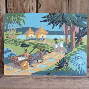 ヴィンテージ ペイント バイ ナンバー ペインティング「Home In The Tropics」 クラフティント ハット オックスン ヤシの木 トロピカル ミッドセンチュリー フレームなし PBN 風景画