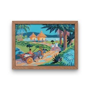 ジクレーアートプリント ヴィンテージペイントバイナンバー完成品「Home In The Tropics」10P テクスチャ付きアーカイブキャンバス紙 フレームなし