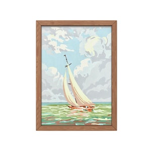 Giclee Art PRINT Vintage Paint By Number FINISHED &quot;Summer Sails&quot; 10J3 Textured Archival Canvas Paper Unframed