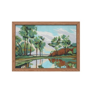 Giclee Art PRINT Vintage Paint By Number FINISHED &quot;Nature&#39;s Reflections&quot; 49AAA Textured Archival Canvas Paper Unframed
