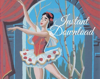 Instant Download Vintage Paint By Number Completed "Arabesque" 29T2 Print Your Own Finished Painting Ballet Dancer