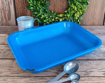 Vintage Blue Enamelware Spatterware Rectangle Baking Pan 12x10 Enamel Distressed Chippy Rustic Farmhouse Kitchen Decor Etsy Ireland