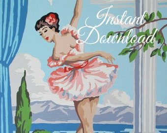 Instant Download Vintage Paint By Number Completed "Pas de Bourree" 41C3 Print Your Own Finished Painting Ballet Dancer