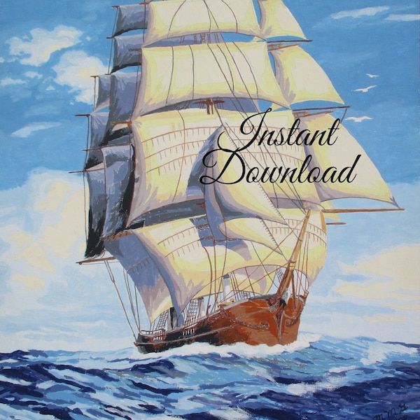 Instant Download Vintage Paint By Number Completed "Homeward Bound" 16PPPP2 Print Your Own Finished Painting