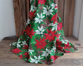 Vintage Handmade Poinsettia Square Tablecloth Christmas Party Holiday Kids Card Table 50x52"