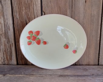 Vintage 1940s Cavitt Shaw Shortcake Red Strawberries Serving Platter Ceramic Oval 13"