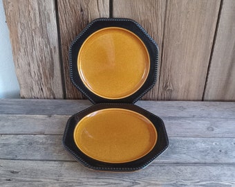Two Vintage 70s Sears Ironstone Octagon Amber 10" Dinner Plates USA Replacement China