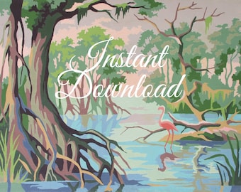 Instant Download Vintage Paint By Number Completed "Florida Everglades" 10U3 Print Your Own Finished Painting