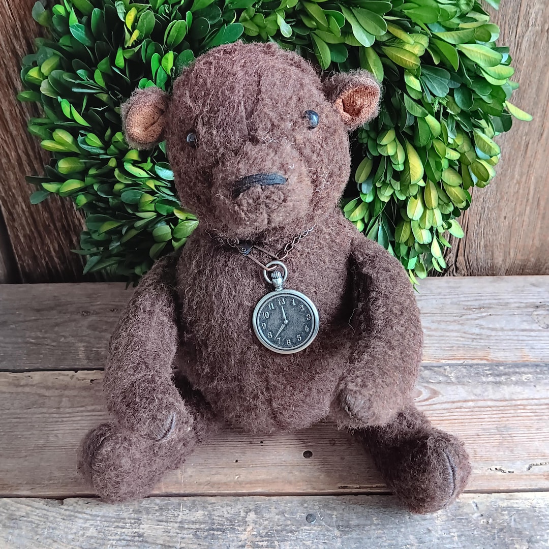 Vintage Brown Sitting Teddy Bear Stuffed Animal Bead Eyes Embroidered ...