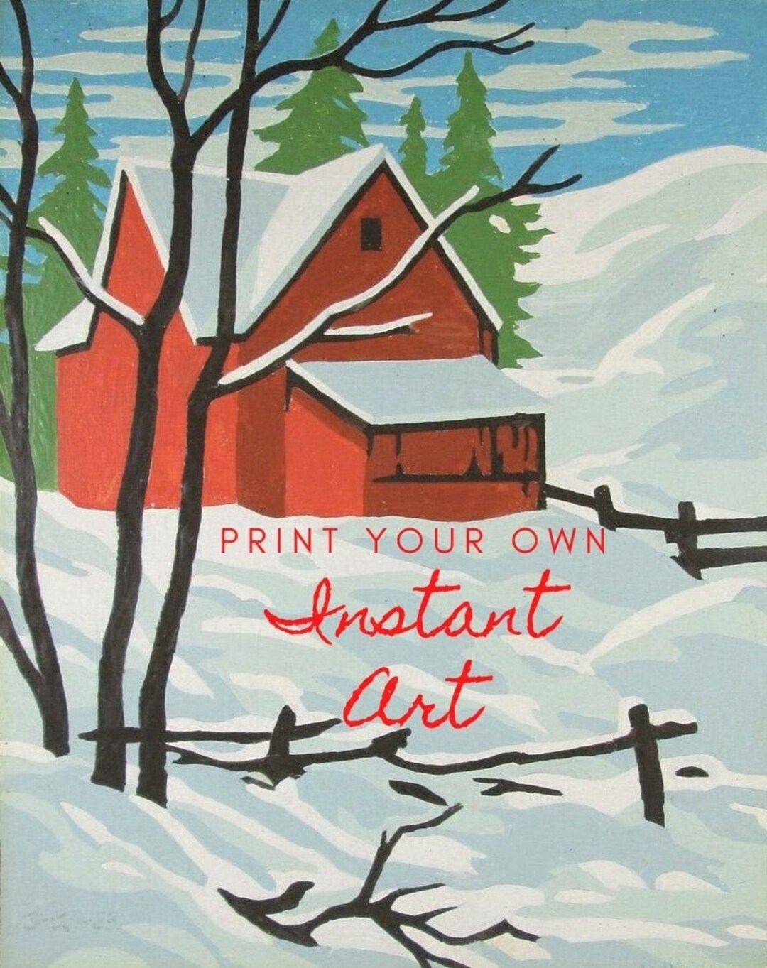 Printable Vintage Paint by Number Winter Season Instant Download ...