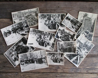 Twelve Vintage 1955 German Cemetery Funeral Photos Memento Mori People Casket Umbrellas European