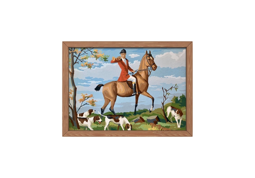 Giclee Art PRINT Vintage Paint by Number FINISHED the Huntsman 2ZZ