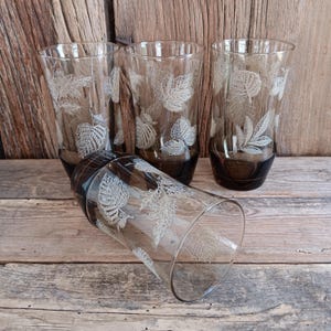 Vier VTG Libbey Rahe Blätter Trinkgläser Smoky Brown Becher Gläser