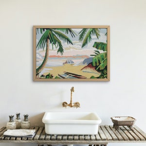 Giclee Art PRINT Vintage Paint By Number FINISHED &quot;Peaceful Tropics&quot; 6C2 Textured Archival Canvas Paper Unframed